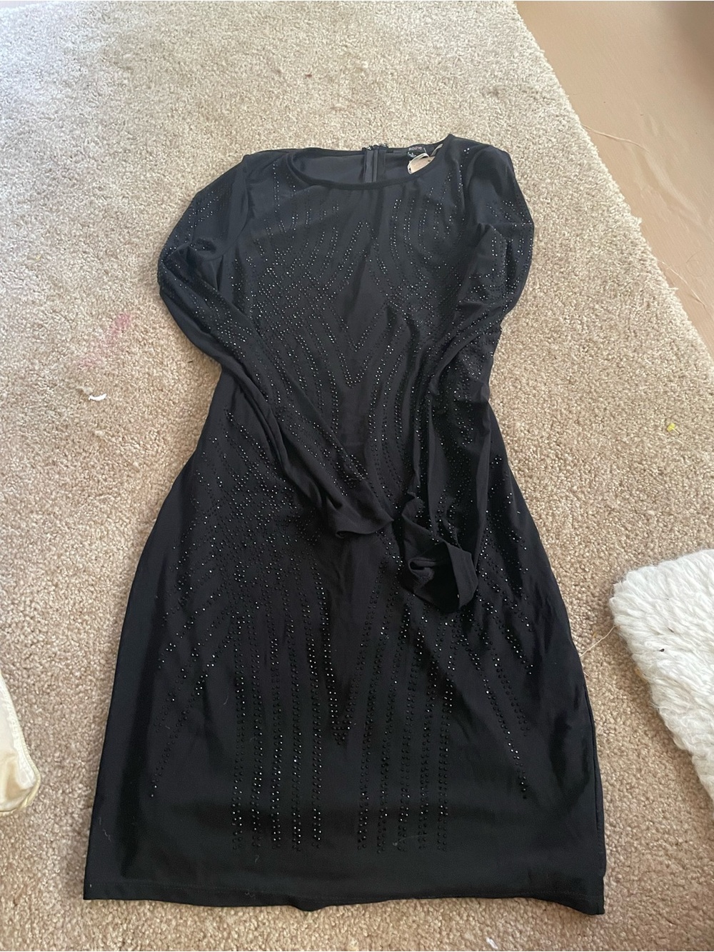 Women's Black Long-Sleeve Rhinestone Sheath Dress